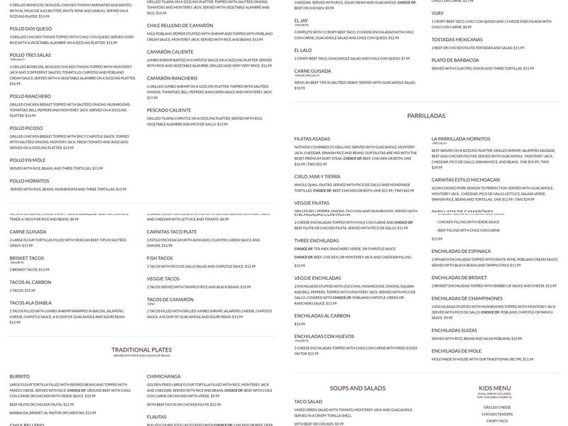Cafe Hornitos Menu