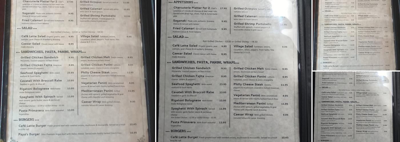 Cafe Latte Menu