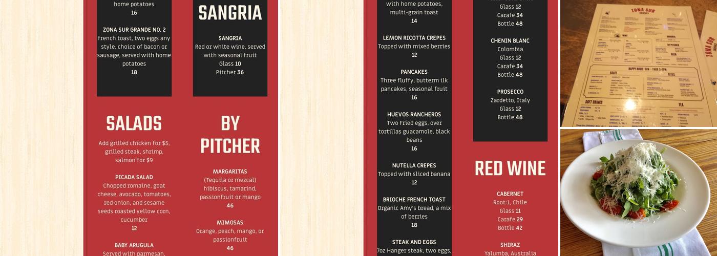 Zona Sur Bar Bistro Menu