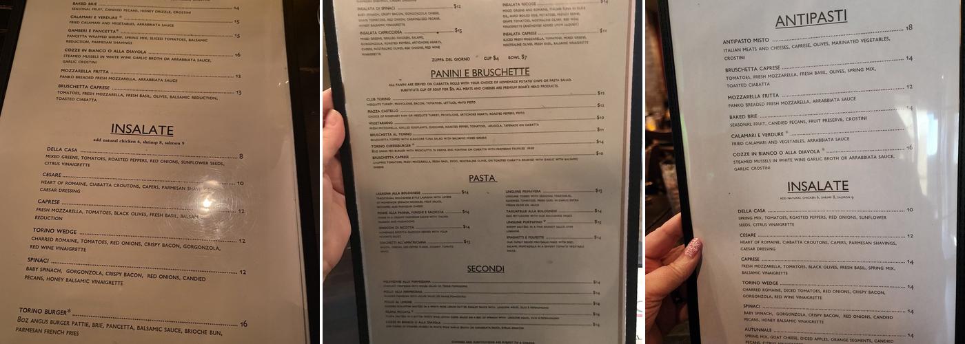 Caffe Torino in the Foothills Menu