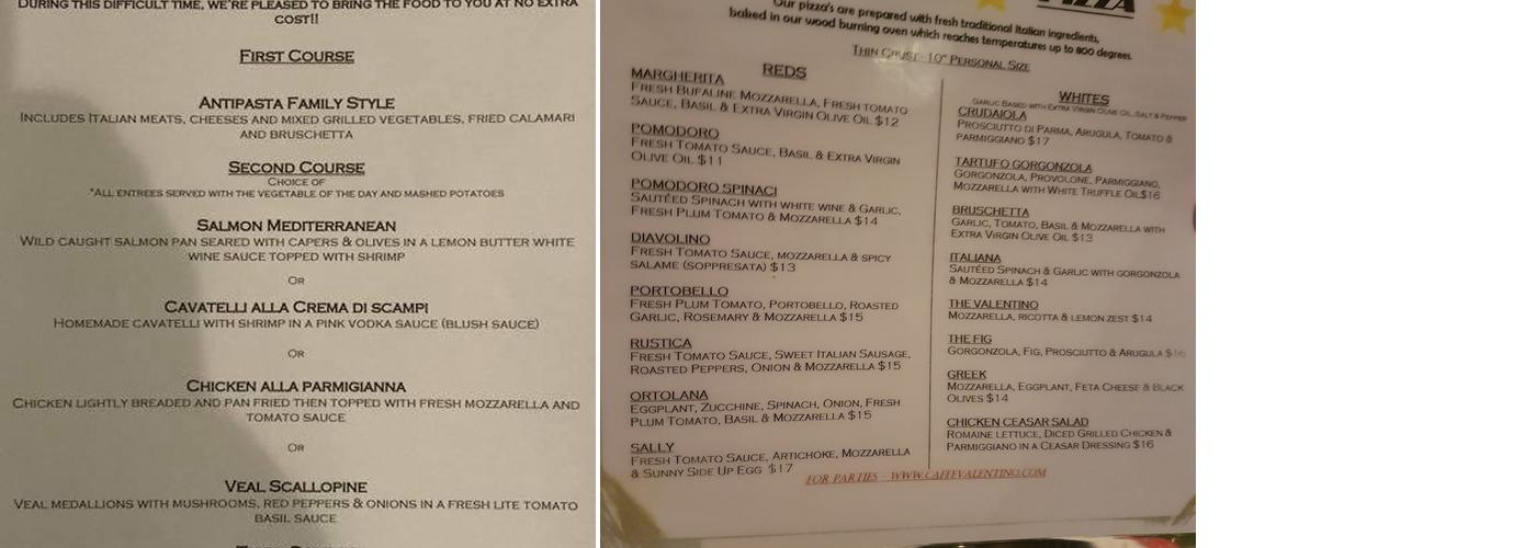 Caffe Valentino Menu