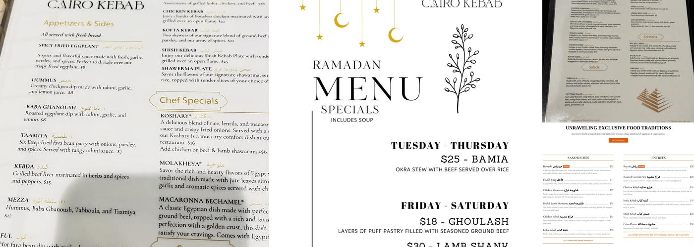 Cairo Kebab Menu
