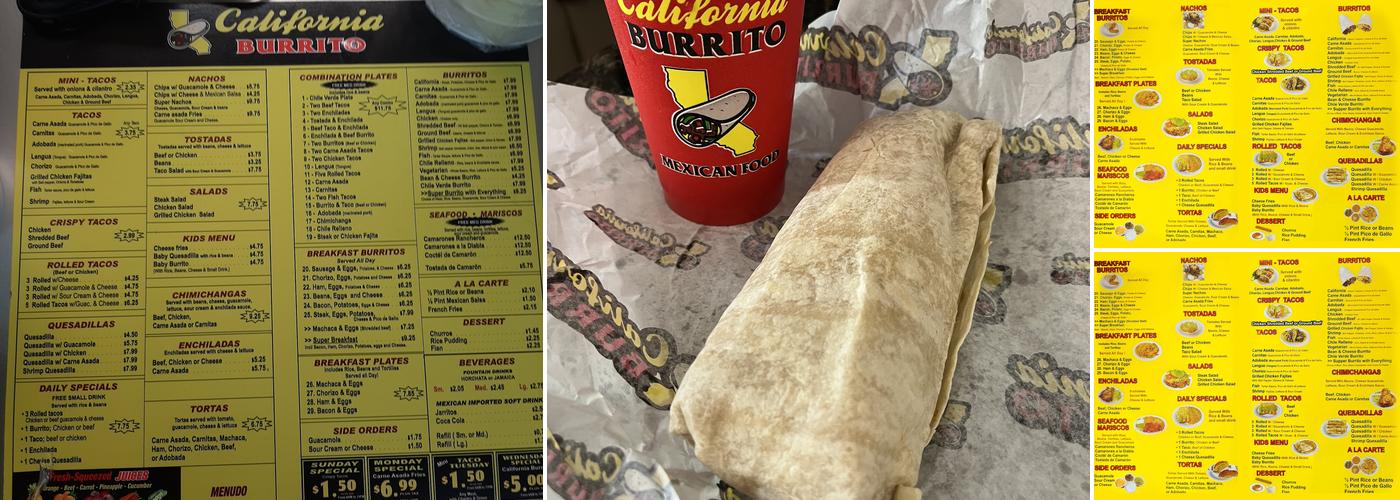 California Burrito Menu