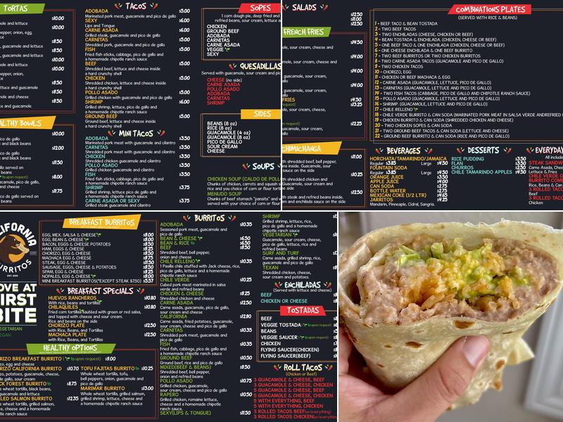 California Burritos Menu