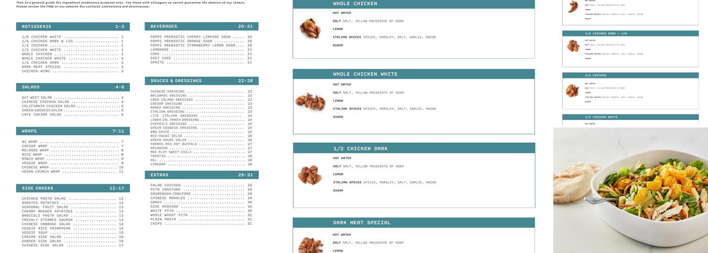 Calif Chicken Cafe Menu