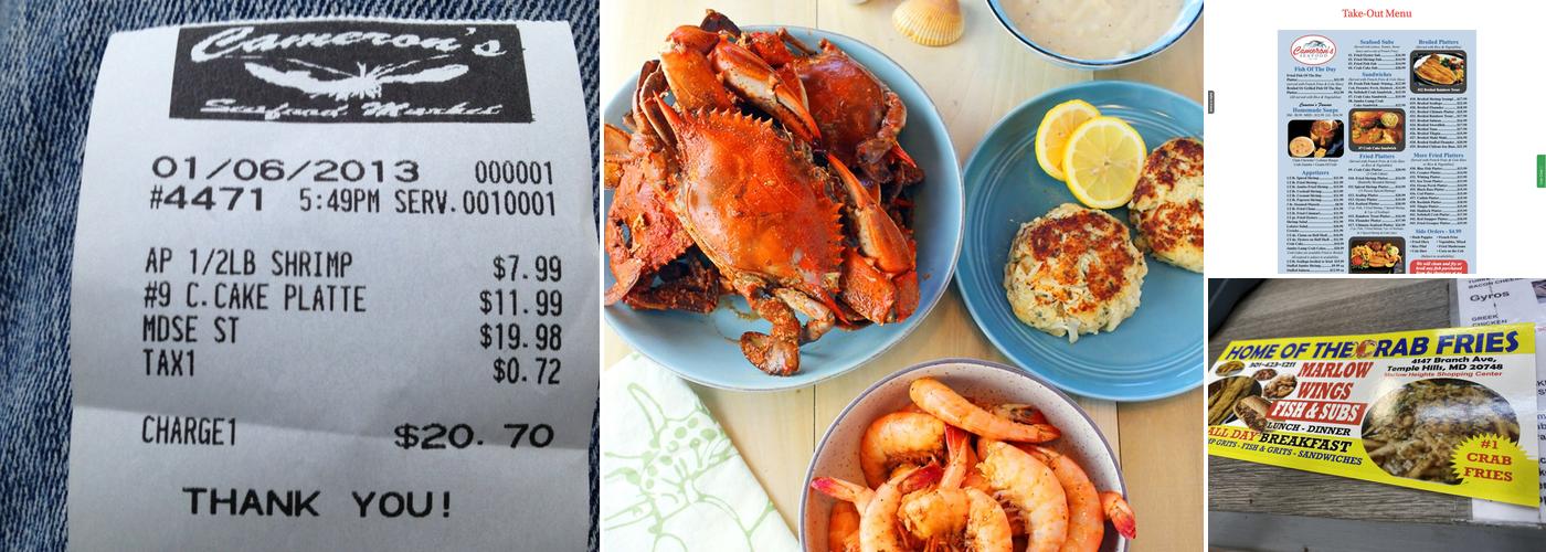 Cameron's Seafood Menu