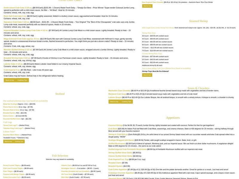 Capt'n Chucky's Crab Cake Co. Menu