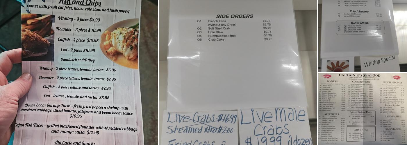 Captain K Menu