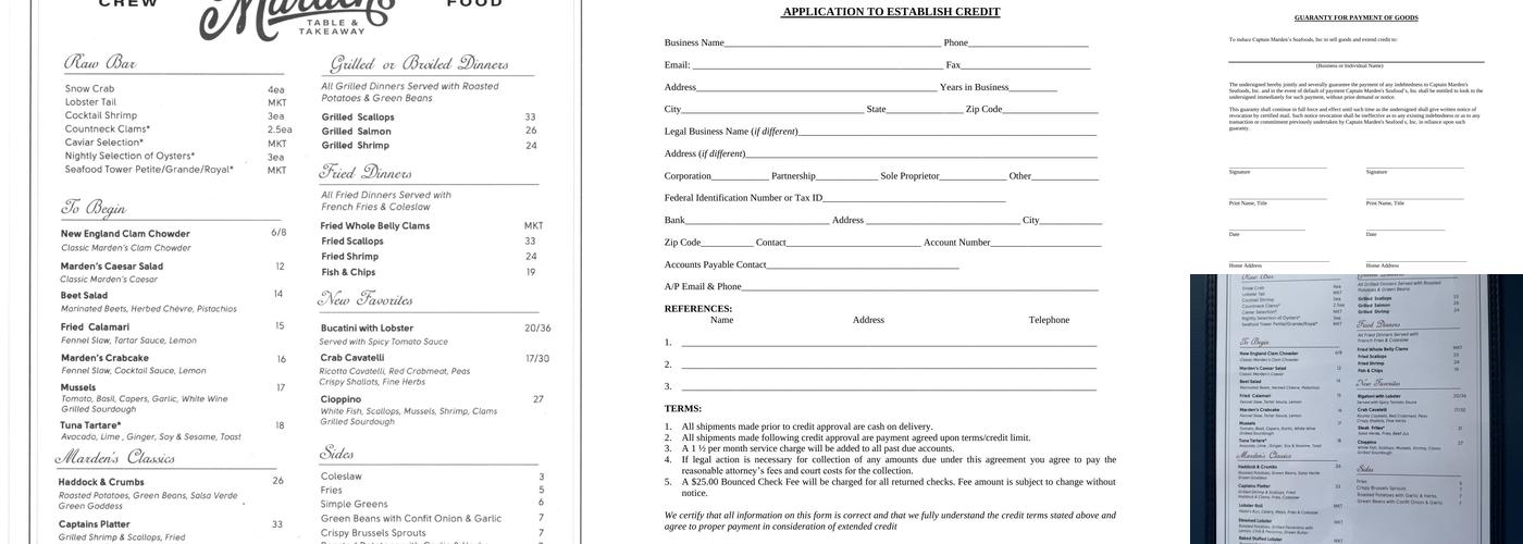 The Captain's Table and TakeAway Menu