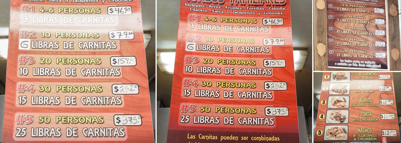 Carnitas El Bajio Menu