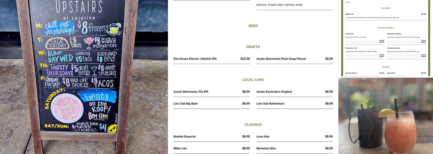 Upstairs at Caroline Menu