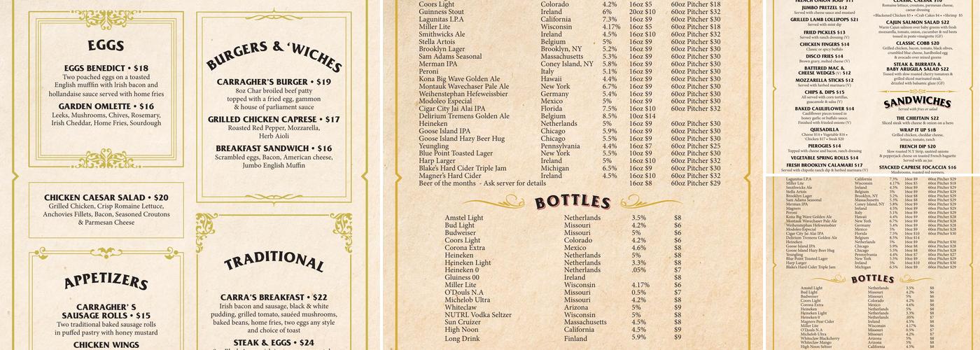 Carragher's Menu