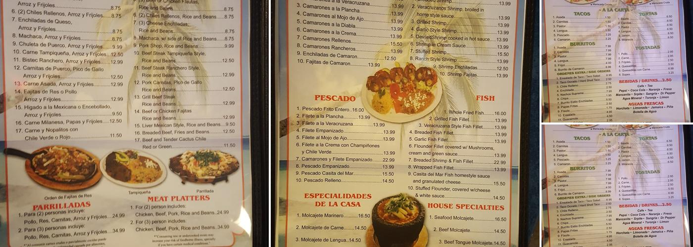 Casita Del Mar Menu