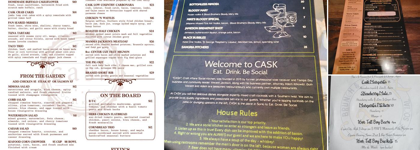Cask Social Kitchen Menu