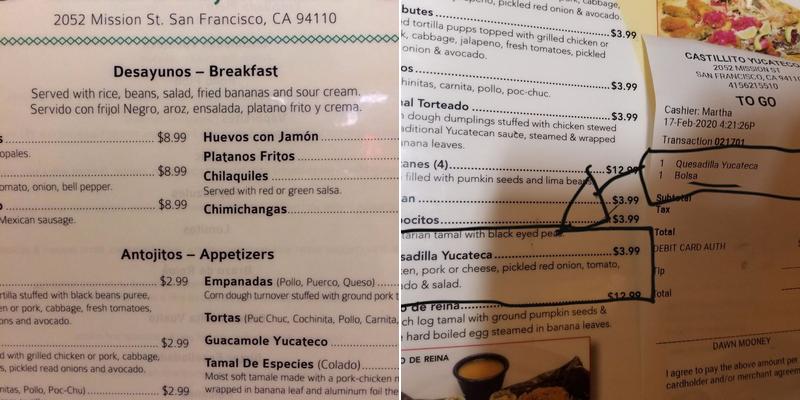 Castillito Yucateco Menu