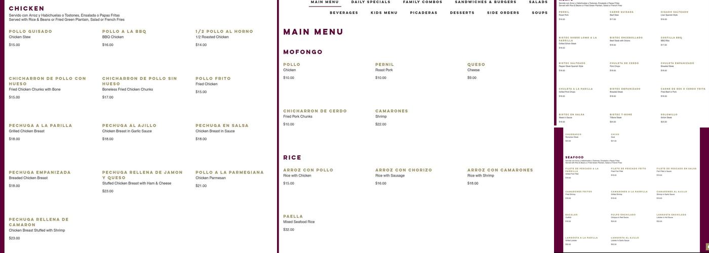 El Castillo de Jagua Menu