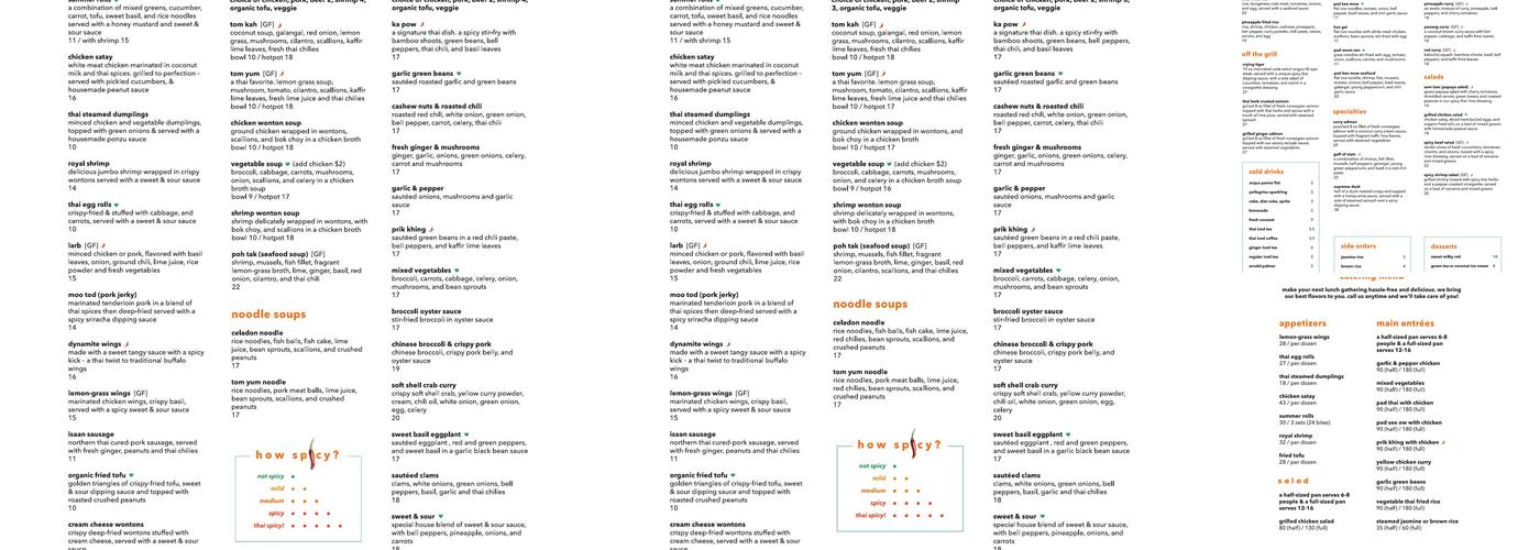 Celadon Thai Kitchen Menu