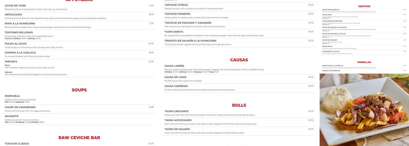 Ceviche & Grill Menu