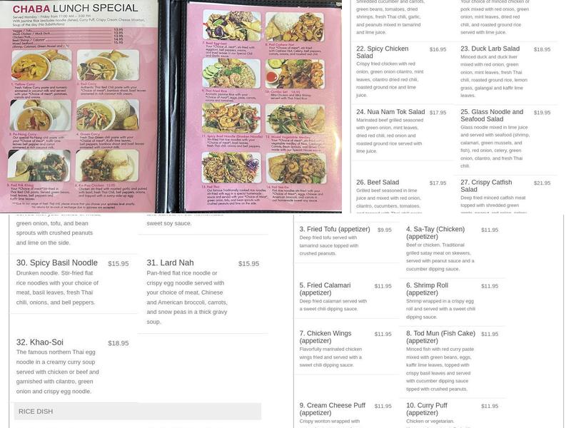 Chaba Thai Kitchen Menu