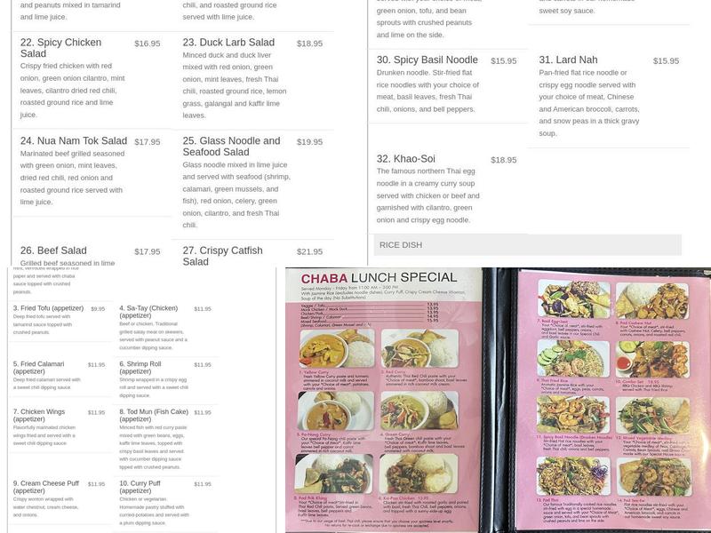 Chaba Thai Kitchen Menu