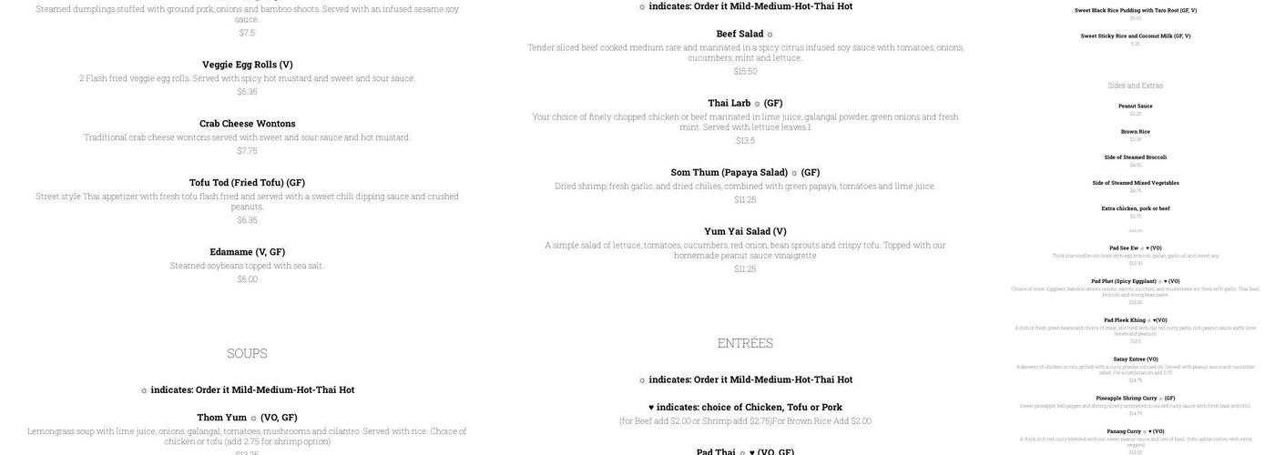 Chada Thai Menu