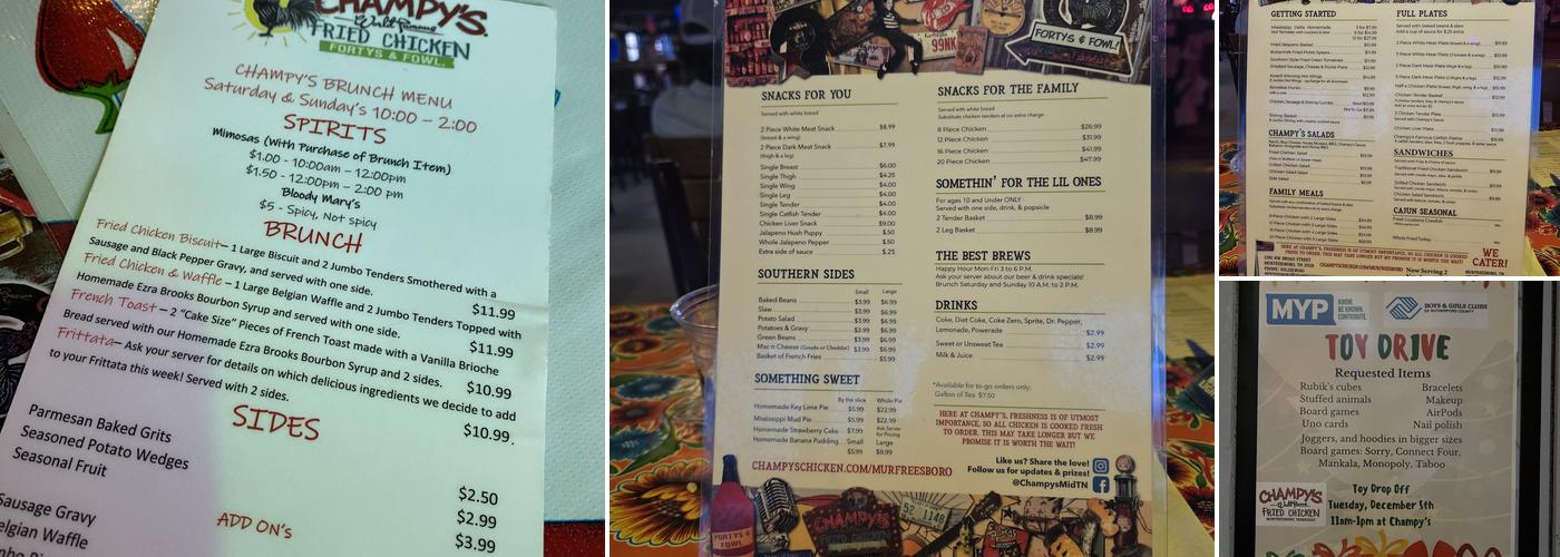 Champy's Menu