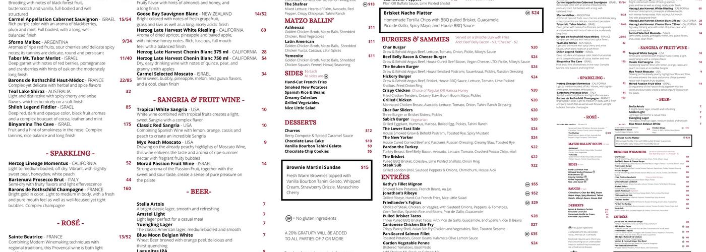 Char Bar Menu