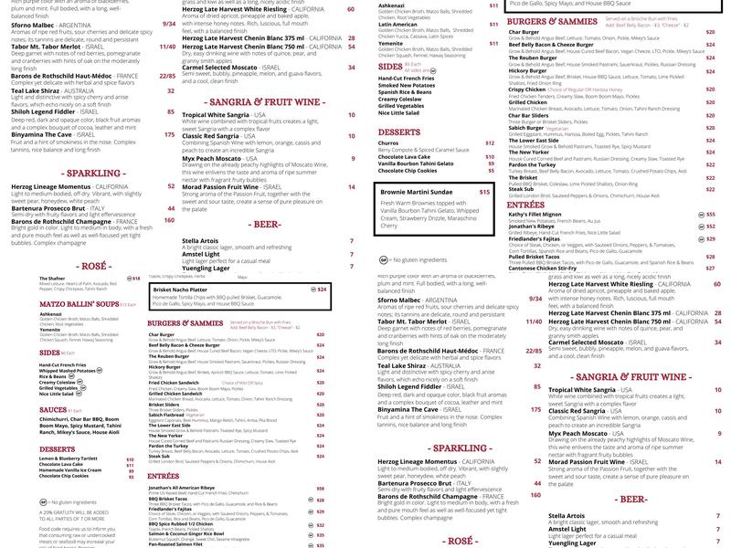 Char Bar Menu