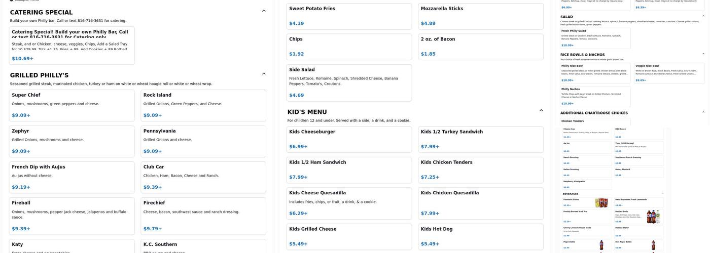 Chartroose Caboose Menu