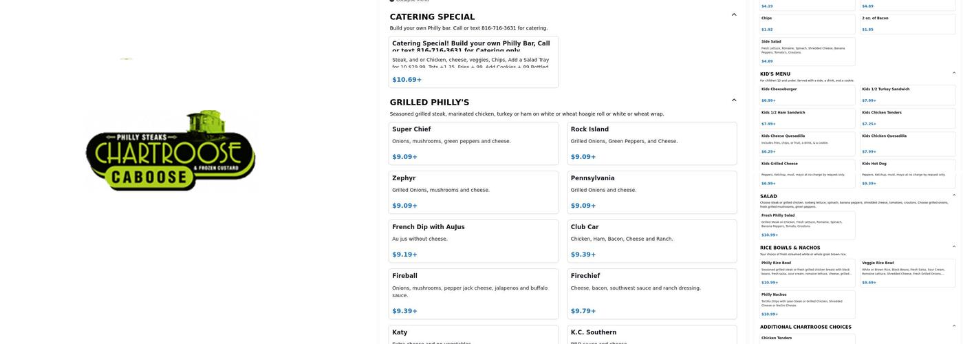 Chartroose Caboose Menu