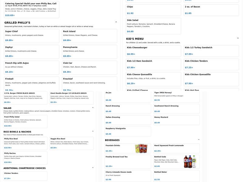 Chartroose Caboose Menu