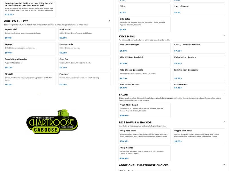 Chartroose Caboose Menu