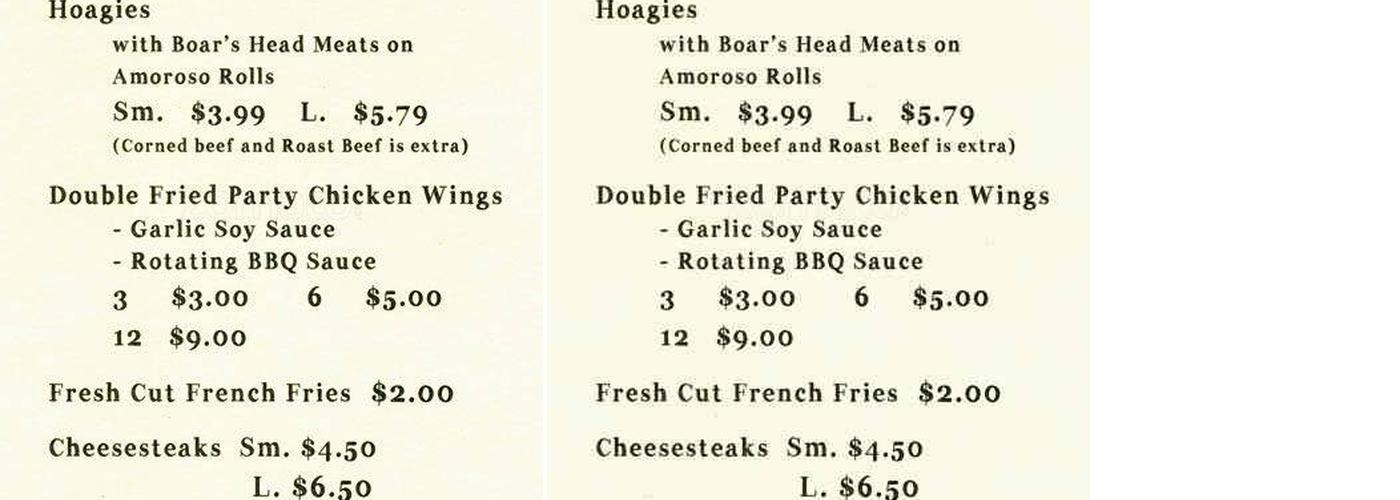 Chase's Hop Shop Menu