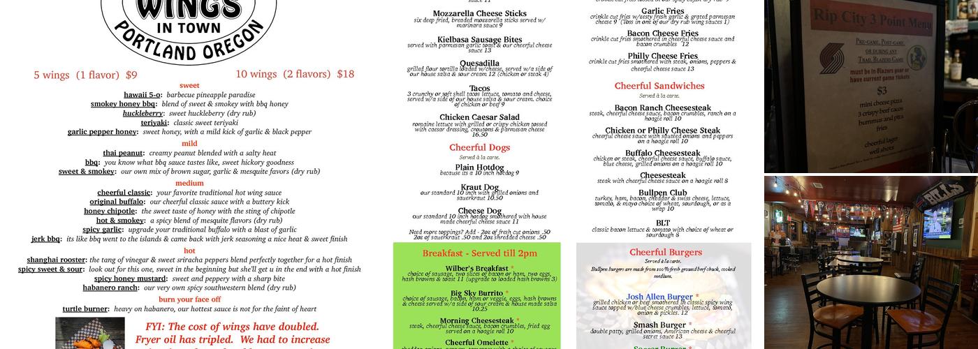 The Cheerful Bullpen Menu