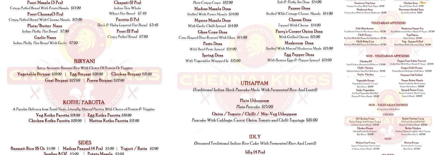 Chennai Kings Menu