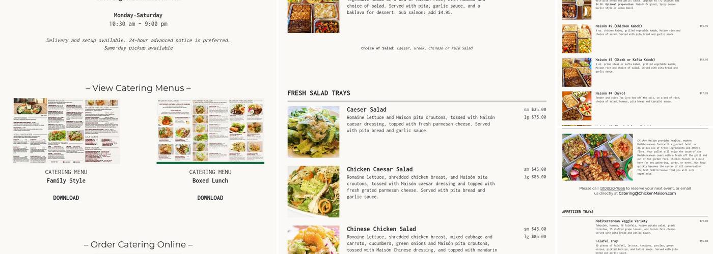 Chicken Maisón Menu