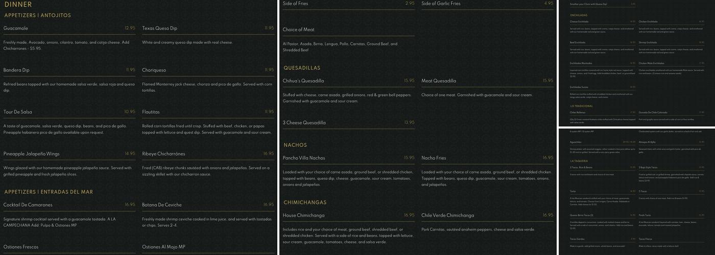 Chihuahua's Cantina & Grill Menu