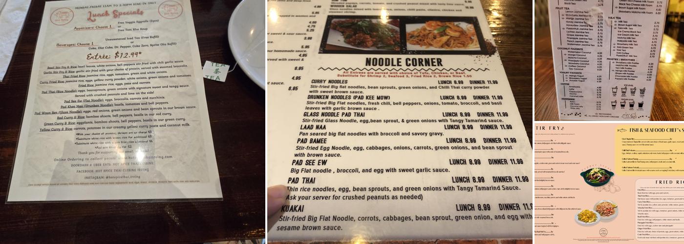 HOT SPICE THAI CUISINE (New Management) Menu