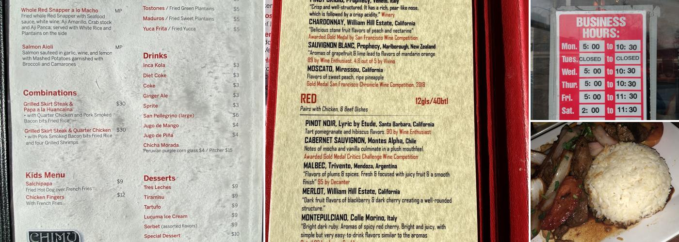 Chimu bistro Menu