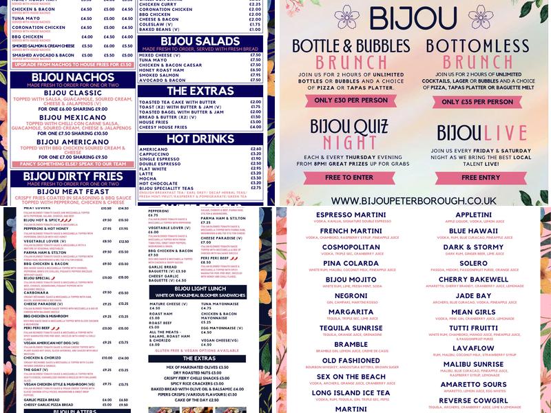Bijou, Peterborough Menu