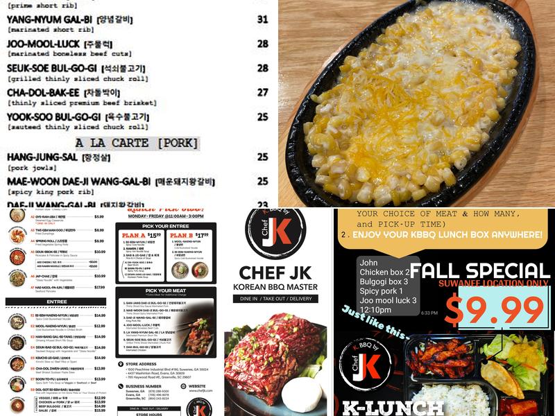 Chef JK Korean BBQ Master Menu