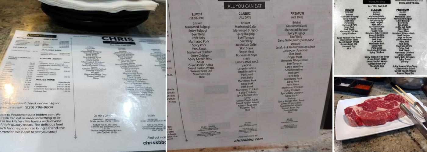 Chris’ Korean BBQ Menu