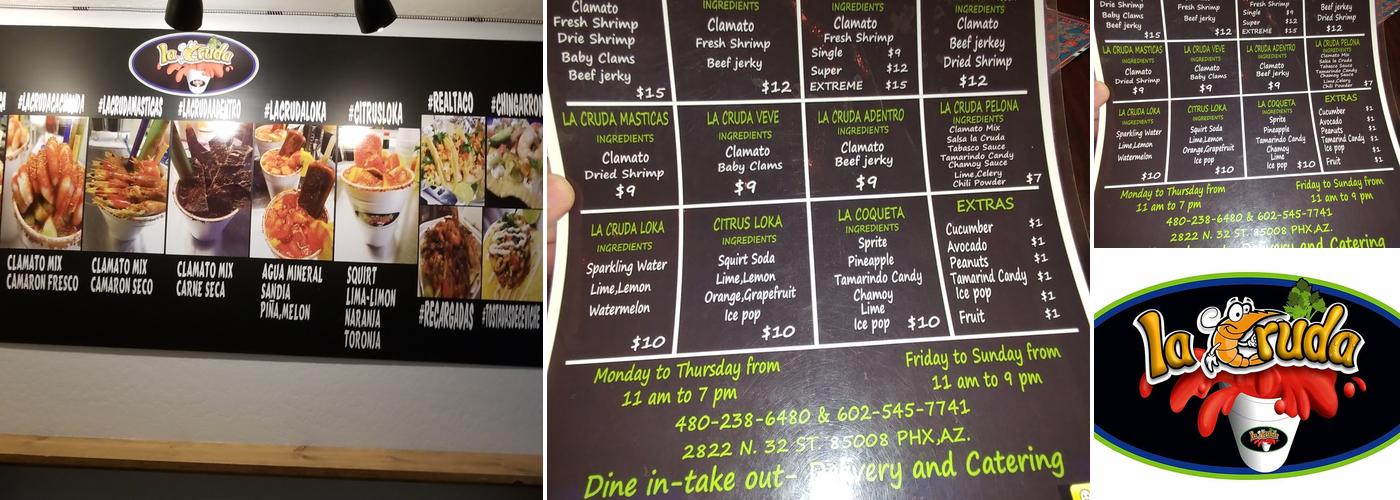 Clamatos La Cruda Menu