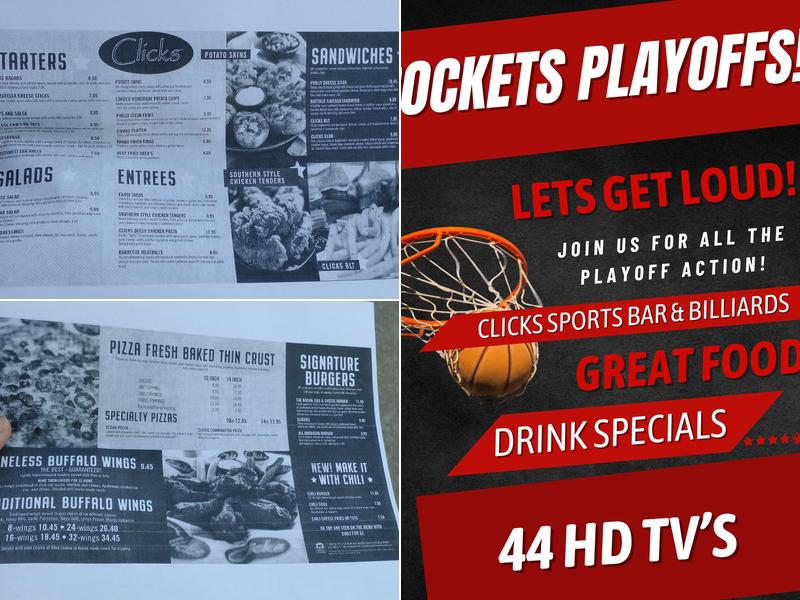 Clicks Billiards Menu