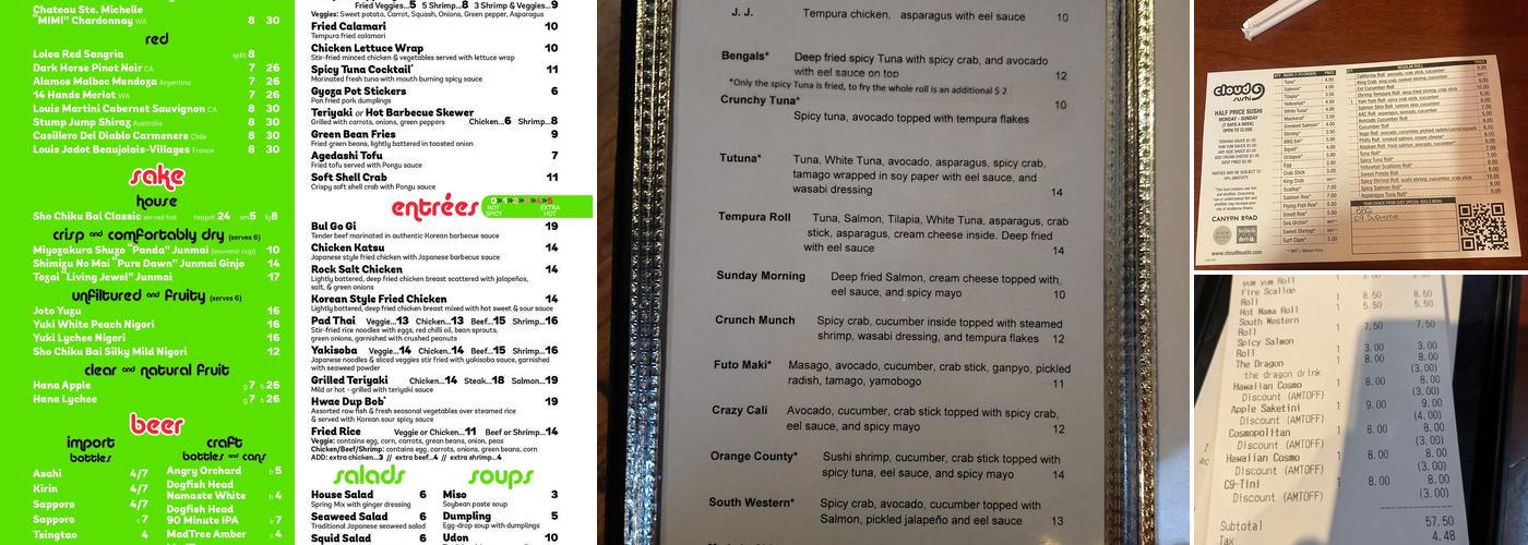 Cloud 9 Sushi Menu