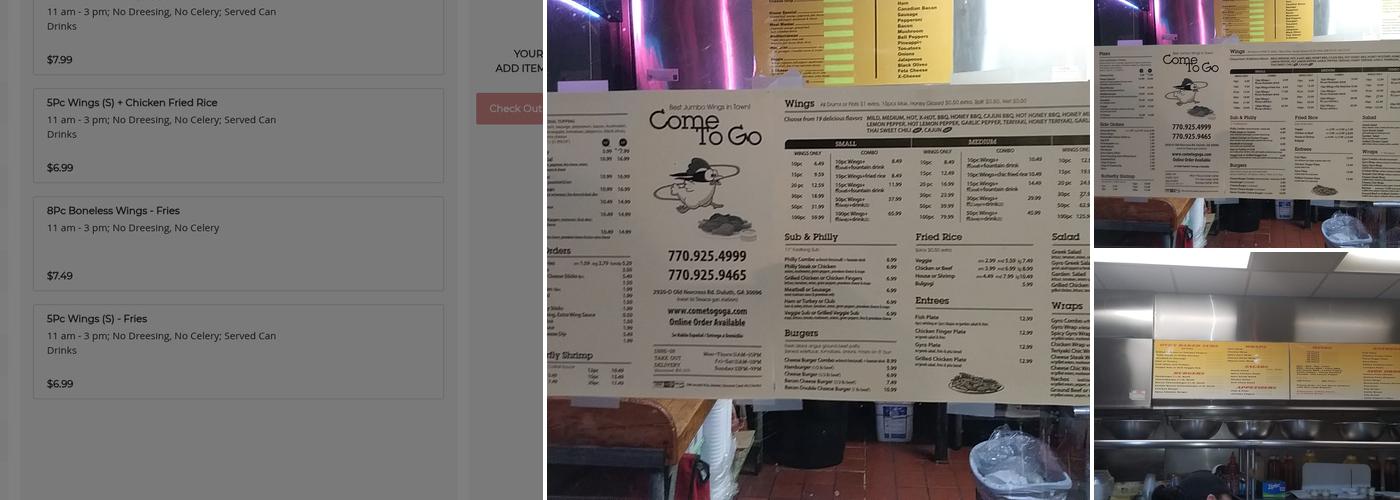 Come to Go Menu