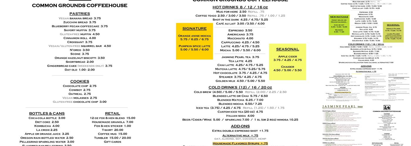 Common Grounds Coffeehouse Menu