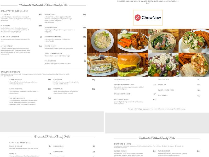 Continental Kitchen Menu