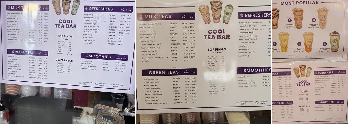 Cool Tea Bar Menu