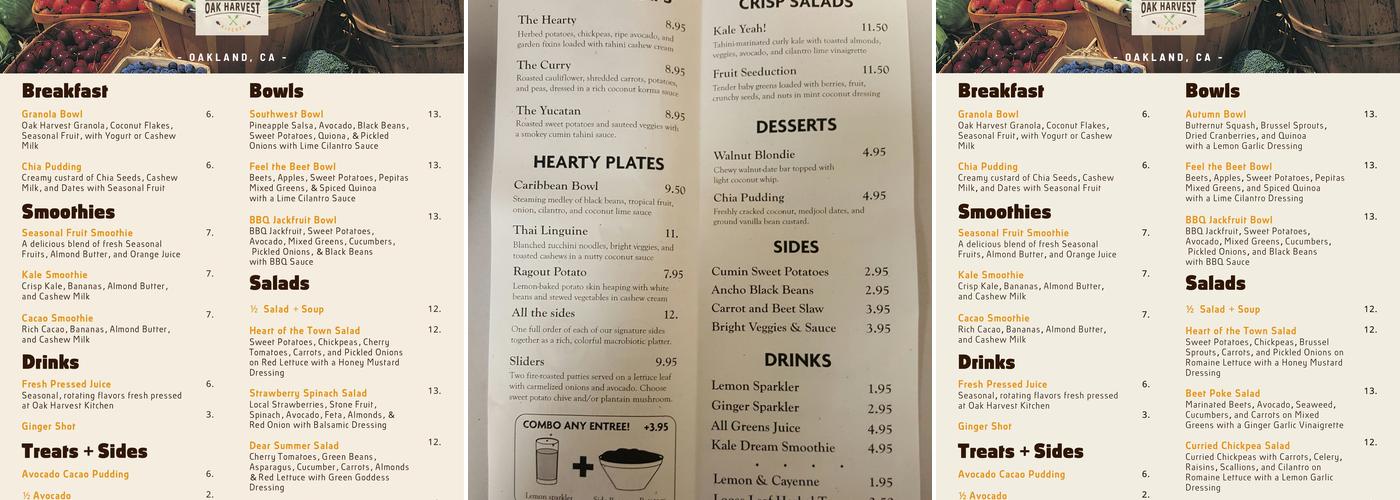 Oak Harvest Kitchen Menu
